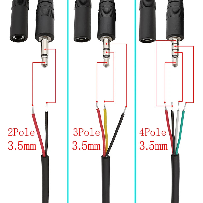 5Pcs 3.5mm AUX Male Female Extension Cable DIY Audio Repair Audio Extension Cable Richie's