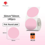 Phomemo M110 M200 M221 Round Transparent Thermal Labels 1.57" Thermal Label Roll Richie's 50x50-140 pink