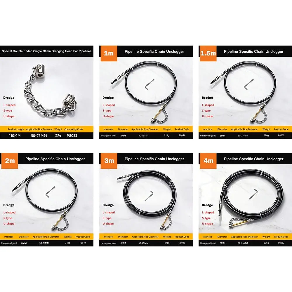 Flexible Chain Drain Pipe Dredger – Adjustable 1–4m Steel Drain Pipe Dredger Richie's