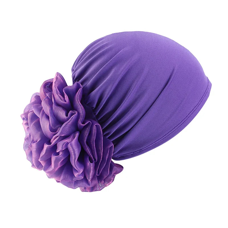 Women's Elastic Turban Cap Flower Hijab Headscarf Beanie Turban Head Wrap Richie's Purple