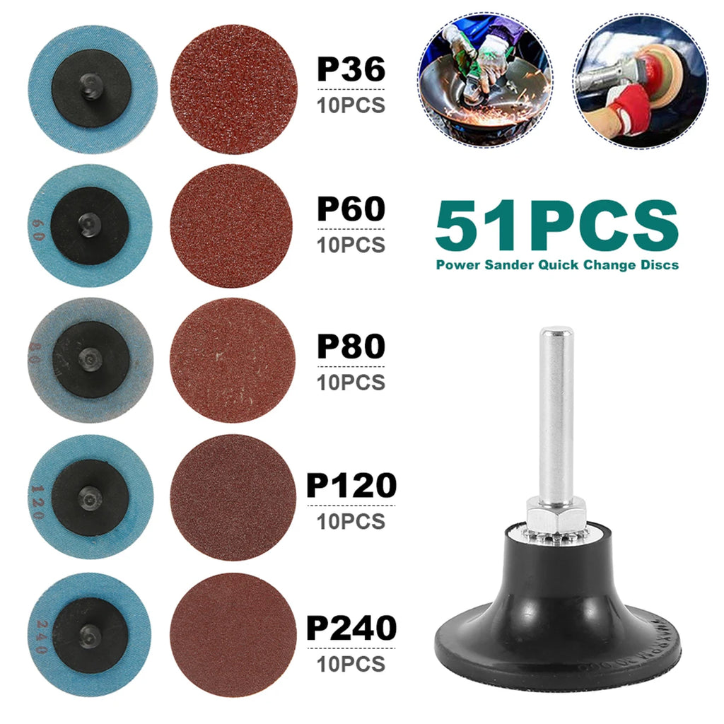 50Pcs Quick Change Sanding Discs 36–240 Grit | Aluminium Oxide Abrasive Sanding Discs Richie's