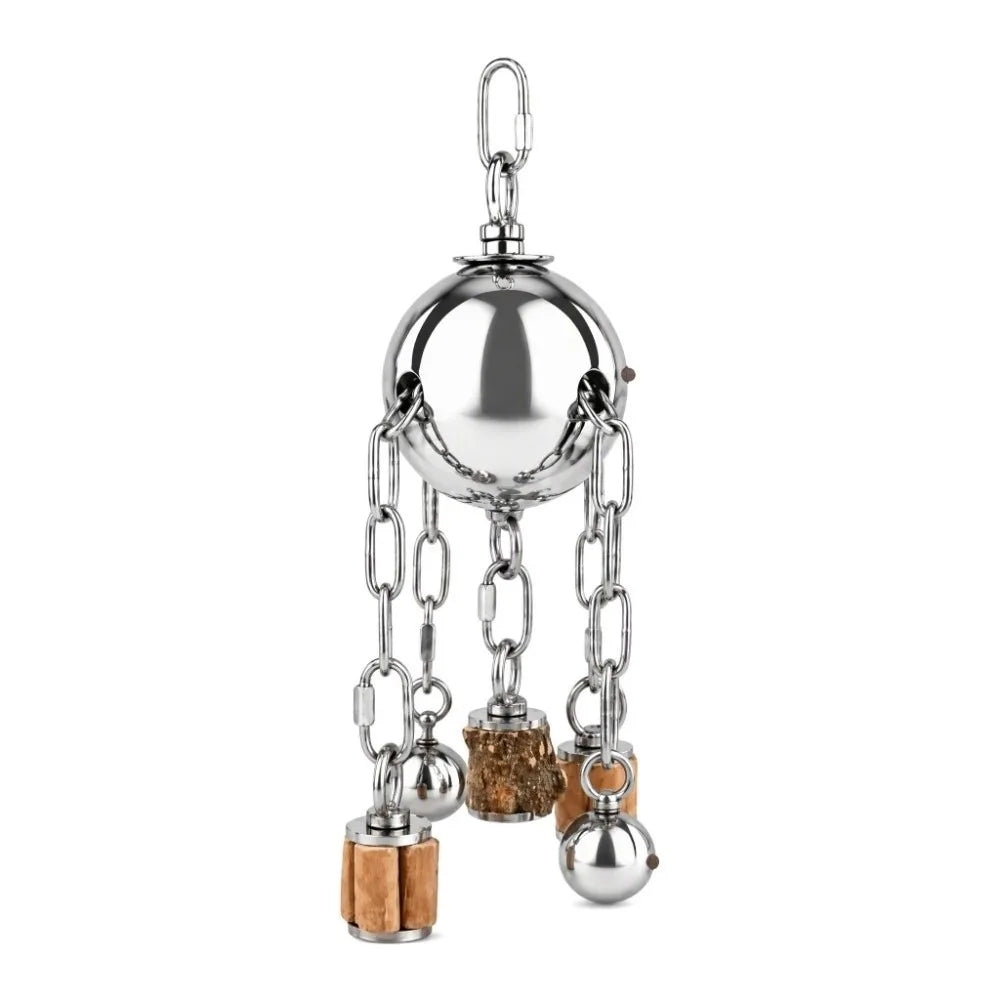 Stainless Steel Hanging Bell Parrot Chew Toy | Natural Wood Bird Chew Toy Richie's
