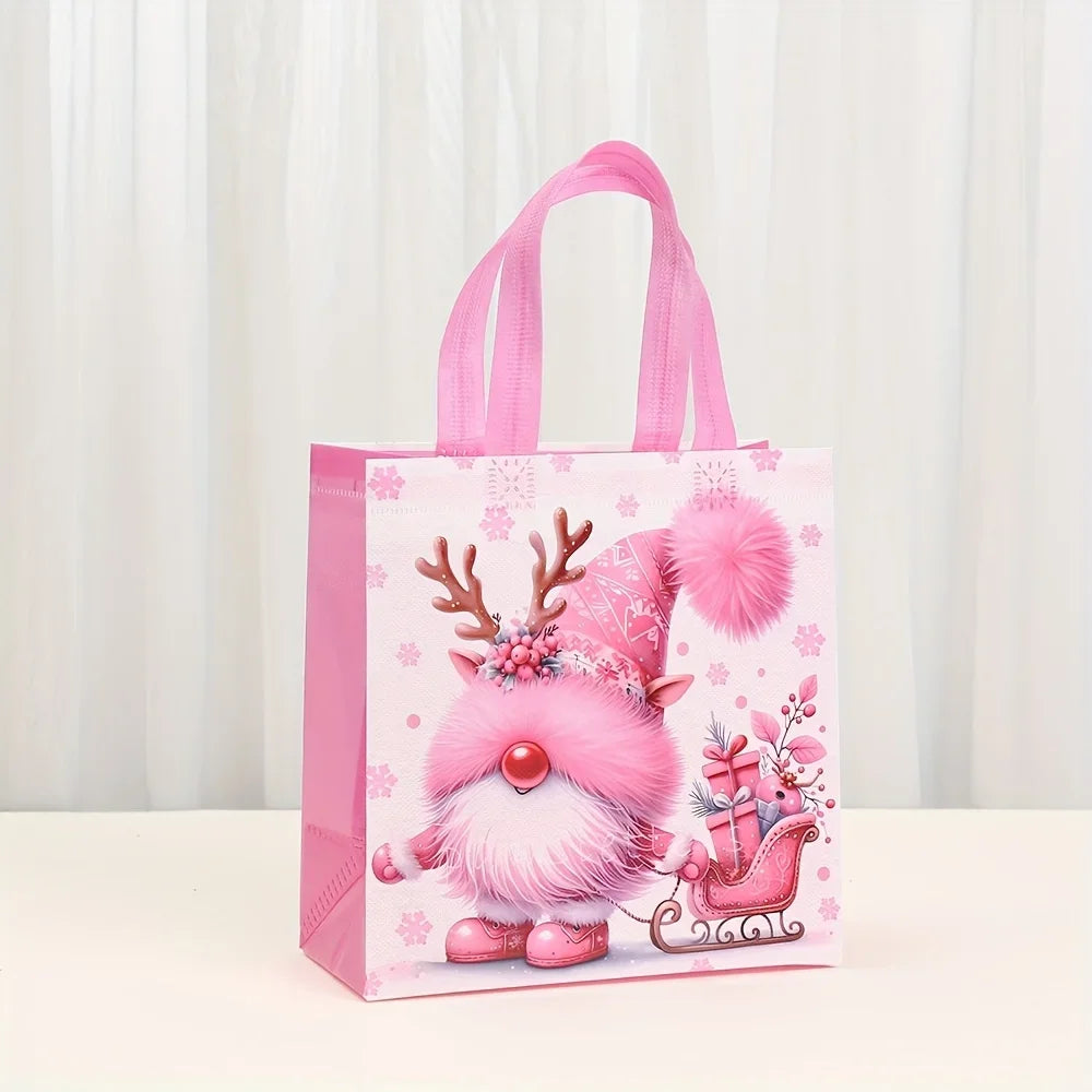 Christmas Gift Bags with Handles – Pink Santa Claus Tote Christmas Gift Bags Richie's
