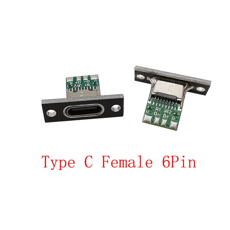 USB Type C 6-Pin Female Socket Connector with Fixing Plate USB C Connector Richie's Black 6Pin 2Pcs|Type C Female