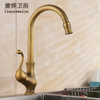 European Antique Brass Waterfall Bathroom Faucet Hot & Cold Bathroom Basin Faucet Richie's
