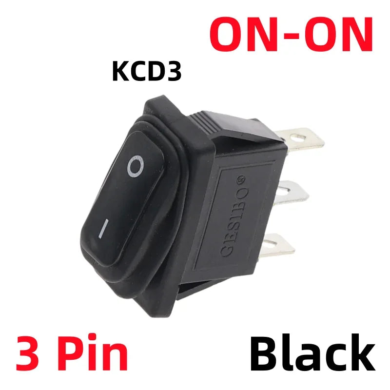 KCD3 Waterproof Rocker Switch 3-Pin ON-OFF 15A 250VAC LED Rocker Switch Richie's 2D3P-Black 220V (ON-OFF)