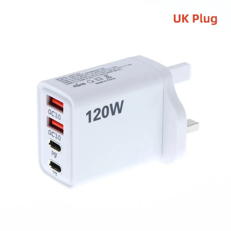 120W 4-Port USB-C Fast Charger Station PD QC3.0 Travel Adapter USB-C Wall Charger Richie's A1 USB Type-C