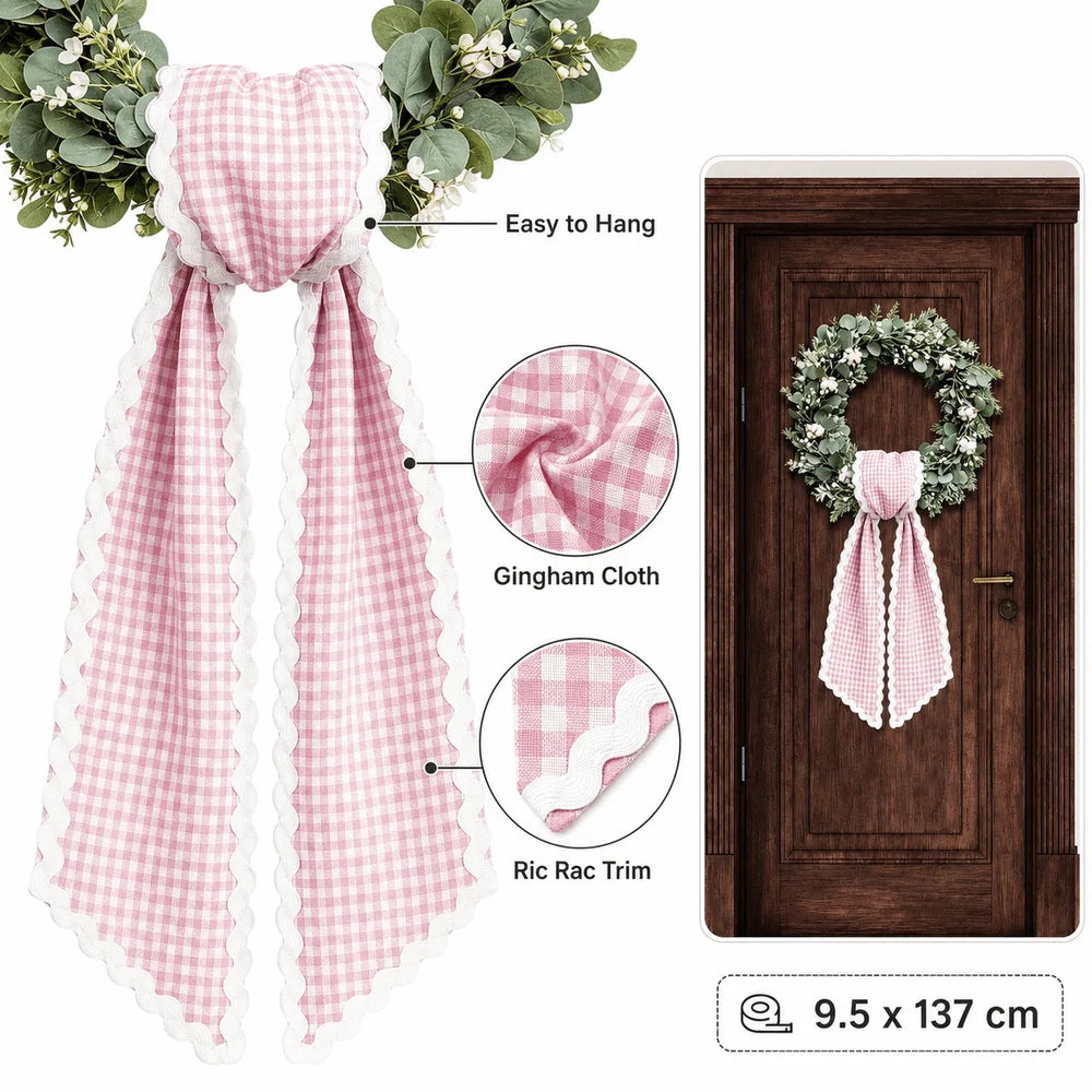 Cloth Wreath Sash Ric Rac Gingham Trim – Basket & Door Décor Decorative Sash Richie's