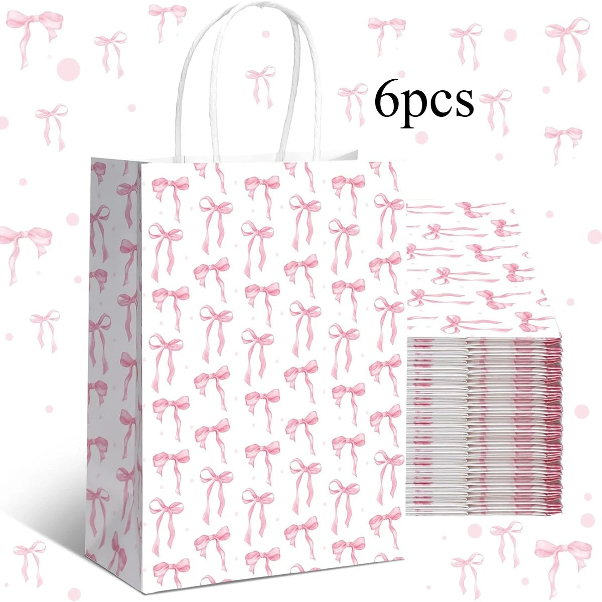 Pink Bow Paper Gift Bags with Handles | Party Favor Bags 6/10pk Paper Gift Bags Richie's 6pcs One size fits all