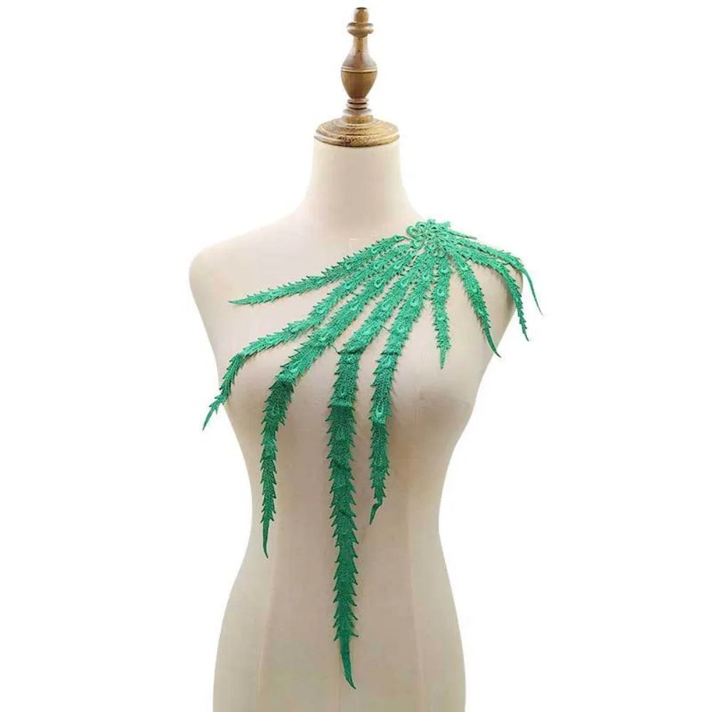 Elegant Leaf Lace Applique Patch – DIY Collar Embroidery Lace Applique Patch Richie's Green L