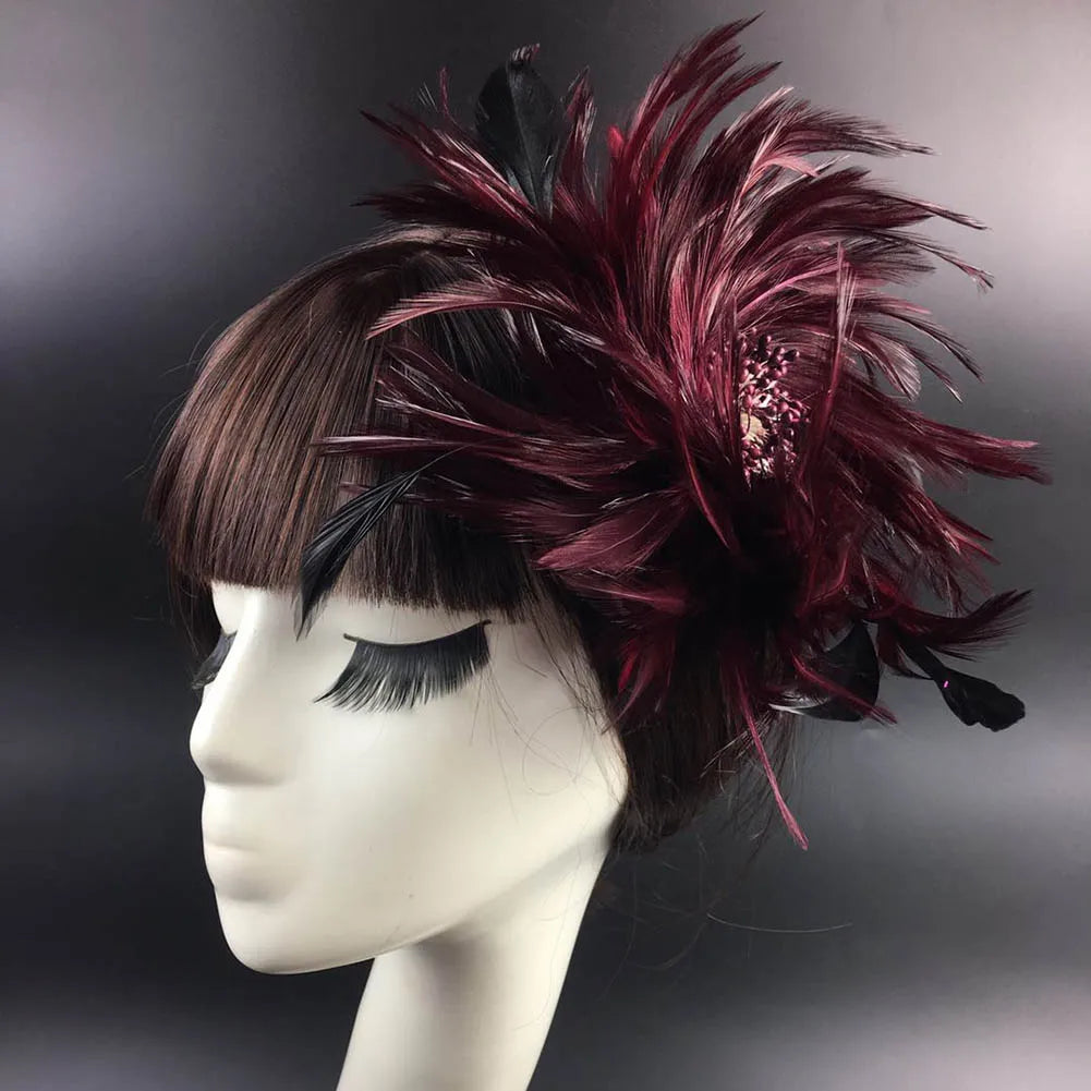Vintage Flapper Feather Headband – Colorful Burlesque Headpiece Feather Headband Richie's winered