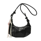 Women's Pleated Crescent Crossbody Bag | Faux Leather Shoulder Purse Crossbody Shoulder Bag Richie's Black
