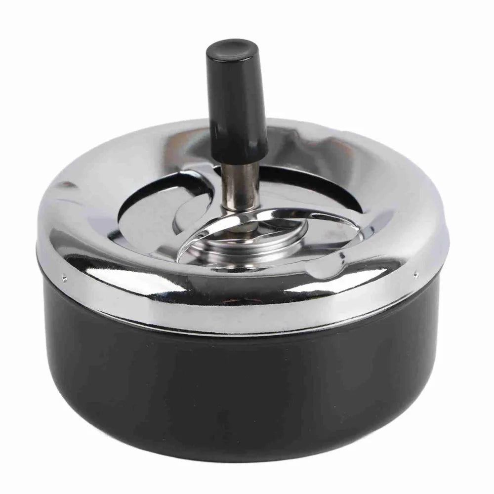 Modern Round Stainless Steel Ashtray – Windproof Spinning Lid Stainless Steel Ashtray Richie's Black-4.5inch