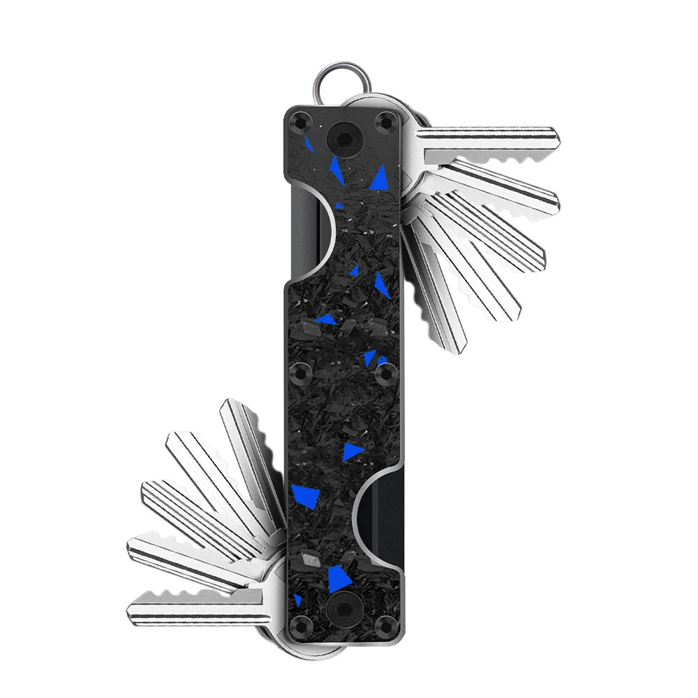 Zeeker Compact Key Organizer – Minimalist Expandable Keychain Key Organizer Richie's biue carbon fiber