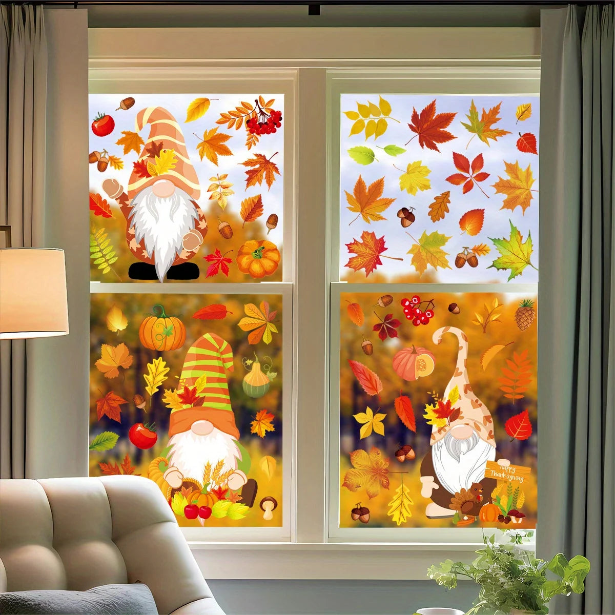 Thanksgiving Autumn Window Stickers – Leaves & Gnome Decals Window Decal Sticker Richie's