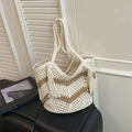 Hollow Flower Woven Cotton Tote Bag – Women's Beach Shoulder Bag Woven Tote Bag Richie's white