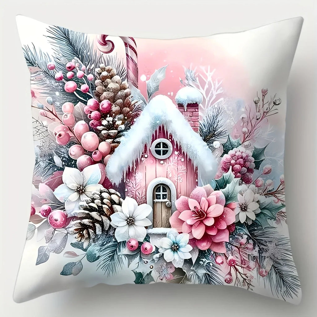 4-Piece Christmas Pillowcase Set – Poinsettia & Snowman 18x18 Decorative Pillowcase Set Richie's