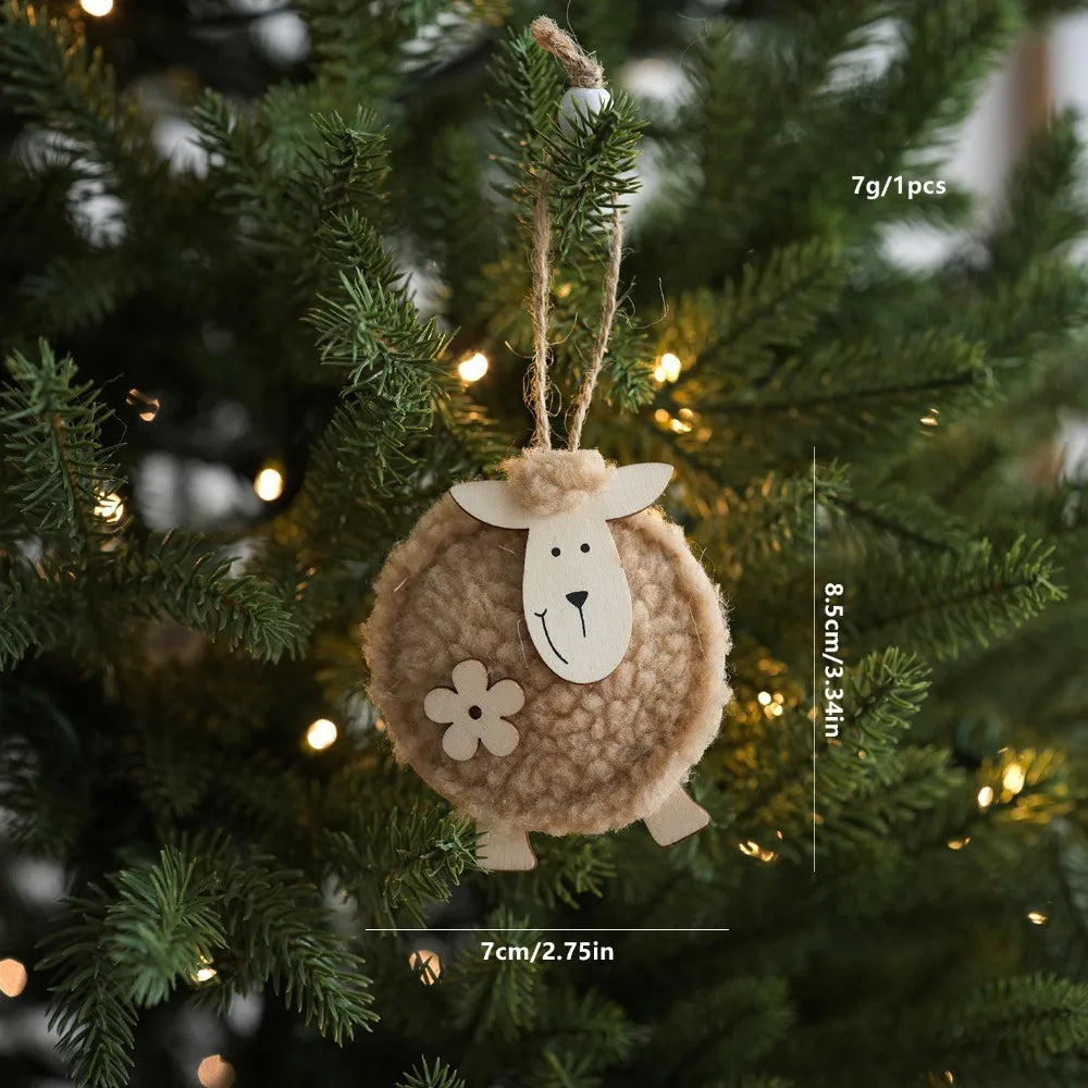 Felt Sheep Christmas Ornament – Handmade Pom-Pom Tree Hanging Decor Christmas Ornament Richie's Brown