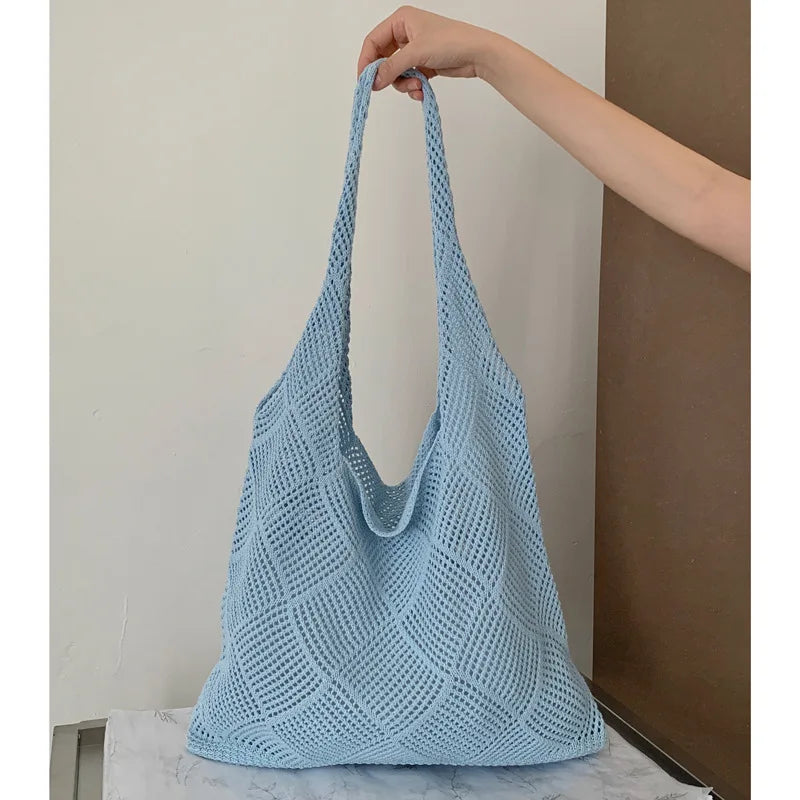 Large Capacity Knitted Crochet Shoulder Bag for Women Knitted Shoulder Bag Richie's SKY BLUE