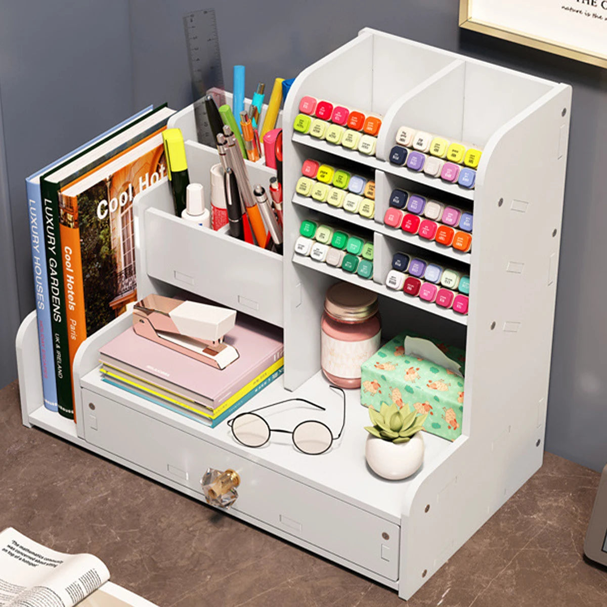 White Desk Organizer with Drawer | Multi-Compartment Storage Box Desk Organizer Richie's Upgrade