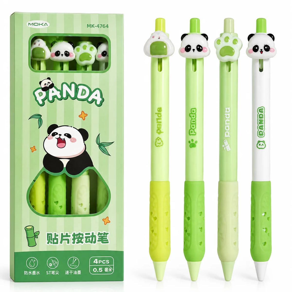 Kawaii Panda Retractable Gel Pen Set 4Pcs – 0.5mm Black Ink Gel Pen Set Richie's black