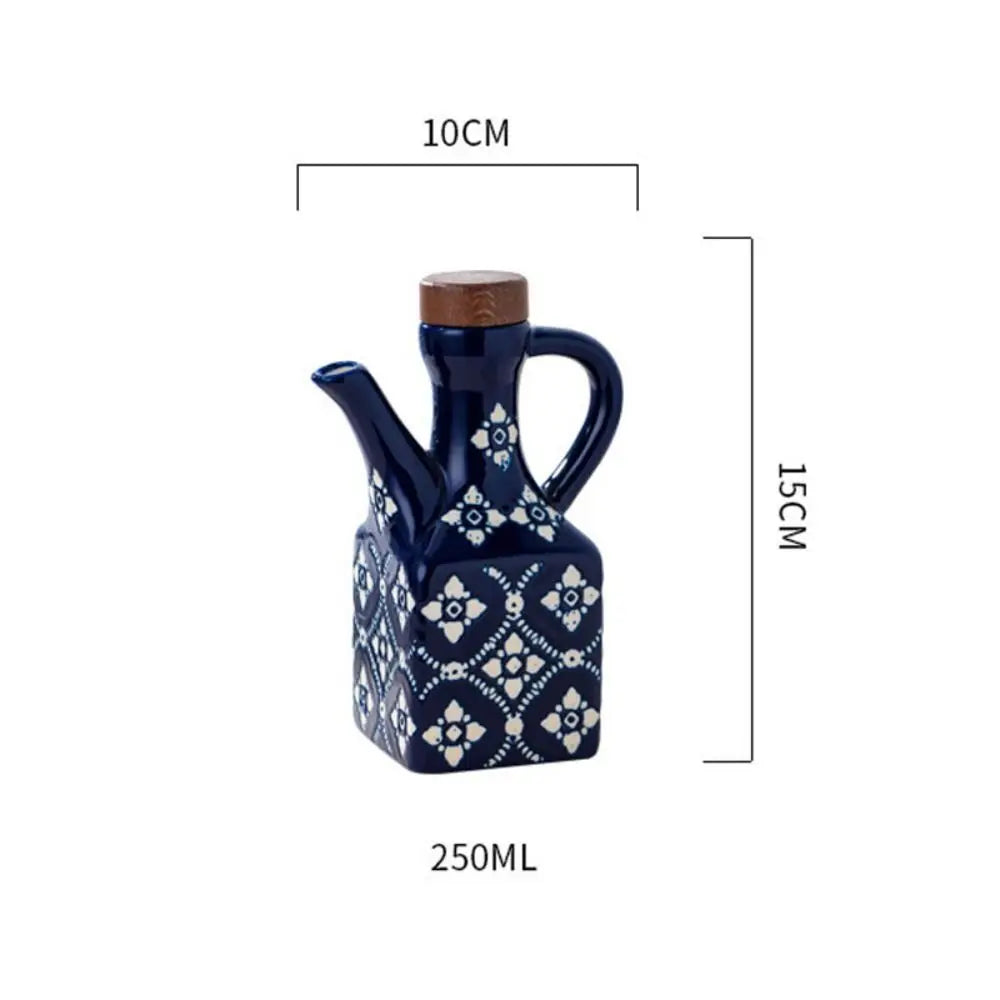 Blue Printed Ceramic Oil & Vinegar Pot with Handle 250ml Ceramic Oil Pot Richie's