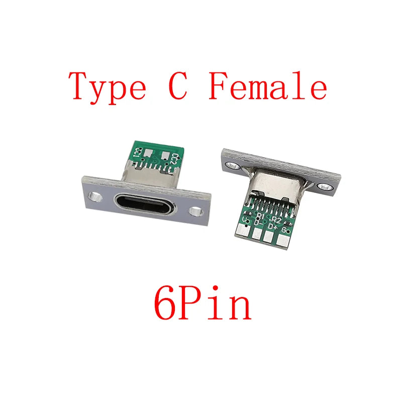 USB-C Female Soldering Connector 2/4/6 Pin with Fixing Plate USB-C Connector Richie's 6Pin White 5Pcs Type C Female