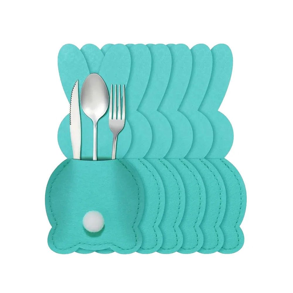 6pcs Easter Rabbit Felt Cutlery Bags – Egg Table Decoration Easter Table Decor Richie's Blue 6pcs