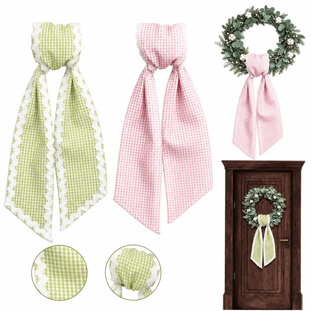 Cloth Wreath Sash Ric Rac Gingham Trim – Basket & Door Décor Decorative Sash Richie's
