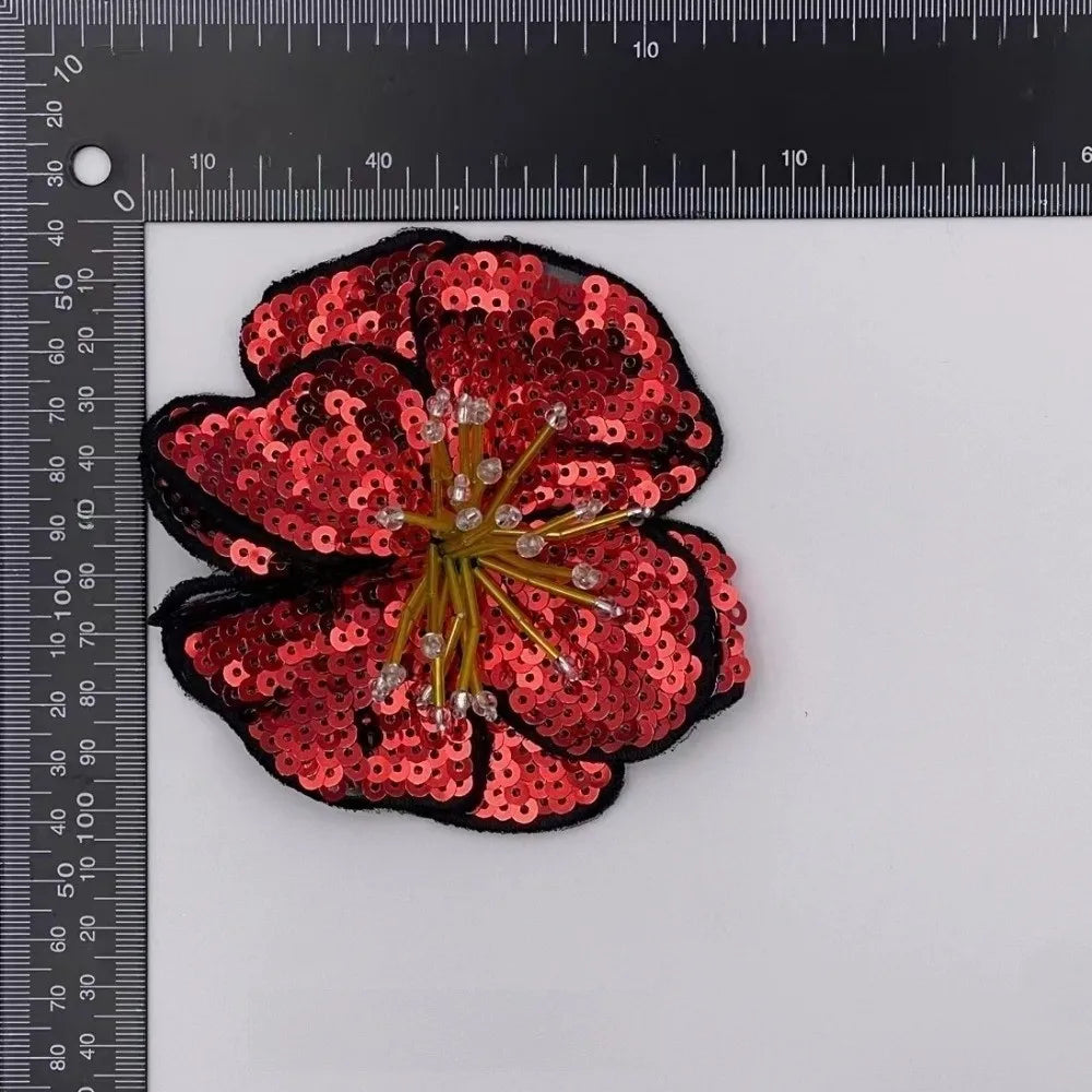 Handmade Beaded Flower Sequin Sew-On Applique Patch – 11–12cm Sew-On Applique Patch Richie's Red