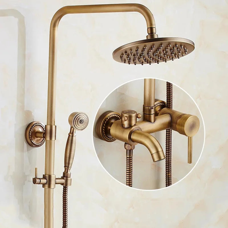 Antique Brass Wall-Mounted Bathtub Shower Faucet Mixer Set Shower Faucet Set Richie's A