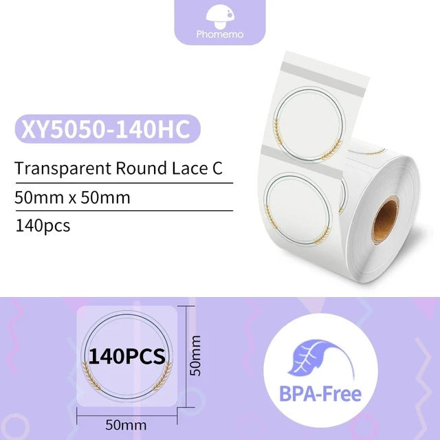 Phomemo M110 M200 M221 Round Transparent Thermal Labels 1.57" Thermal Label Roll Richie's XY5050-140HC