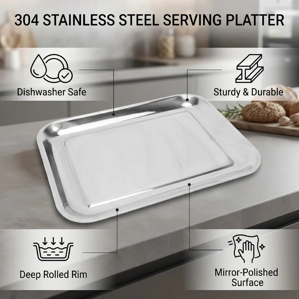 304 Stainless Steel Square Tray – Warp Resistant, Rolled Edge Stainless Steel Baking Tray Richie's