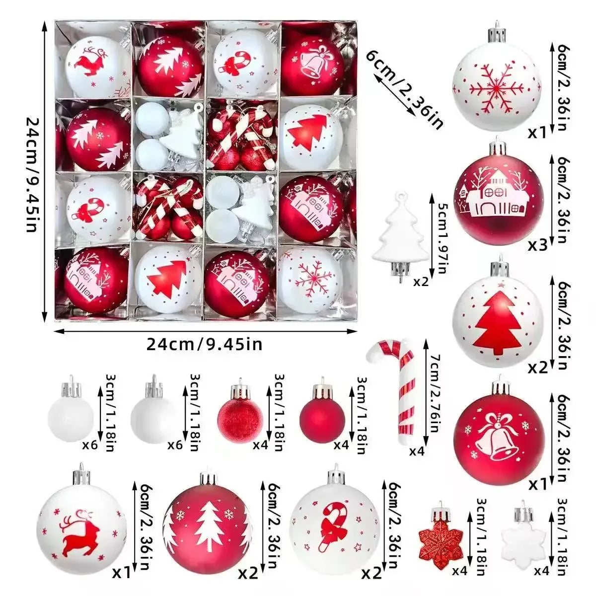 Polka Dot Glitter Christmas Ball Ornament Set – Red & White Christmas Ornament Set Richie's
