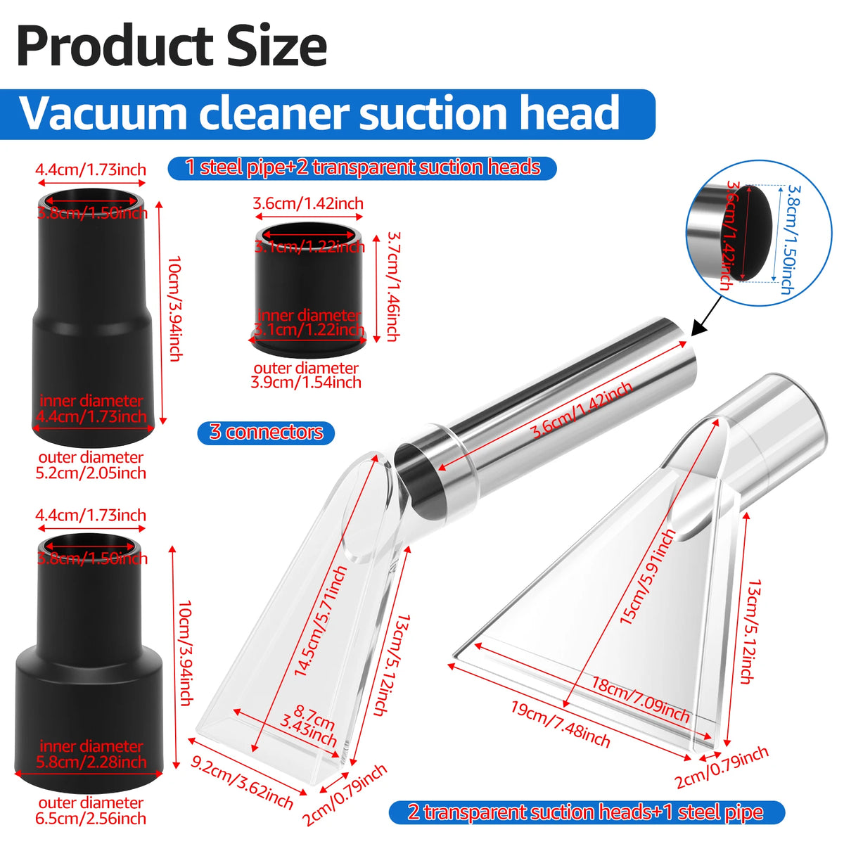 Wet Dry Vacuum Extractor Attachment – 2 Heads & 3 Hose Adapters Vacuum Extractor Attachment Richie's small and large