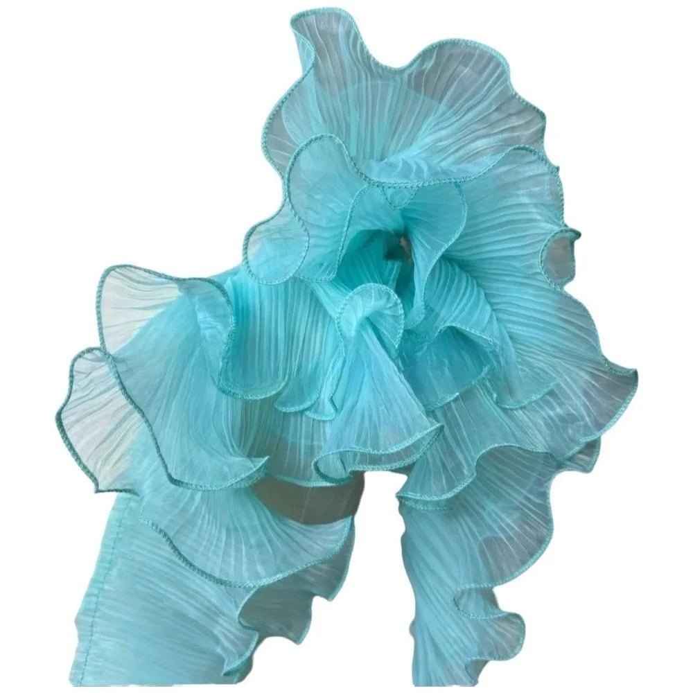 1 Yard Double Layer Pleated Ruffle Mermaid Lace Organza Fabric Pleated Organza Fabric Richie's Light Blue Length 1 Yard