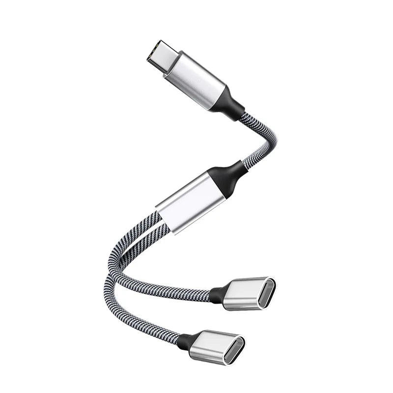 2-in-1 USB-C Splitter Cable Dual Port OTG Data Sync & Charging USB-C Splitter Cable Richie's Silver