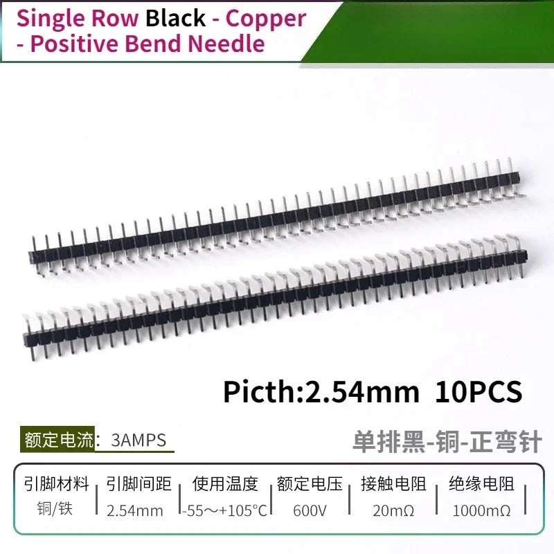 10PCS Color Gilded Pin Headers 2.54mm Single & Double Row Set