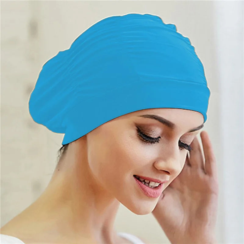 Women's Long Hair Swim Cap – Elastic Nylon Turban Bathing Cap Swim Cap Richie's Lake Blue
