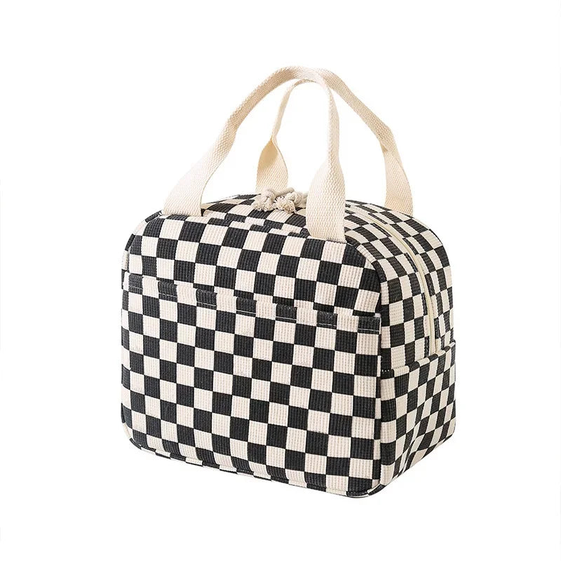 Floral Insulated Lunch Bag – Waterproof Thermal Cooler Tote Insulated Lunch Bag Richie's Blackand white check