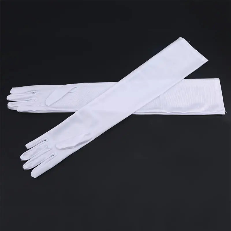 Women's Long Satin Opera Gloves for Prom, Party & Costume Satin Opera Gloves Richie's White One Size
