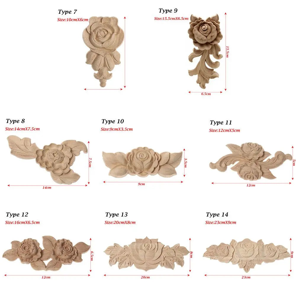 Unpainted Wood Carved Rose Flower Applique Furniture Ornament Wood Carved Applique Richie's