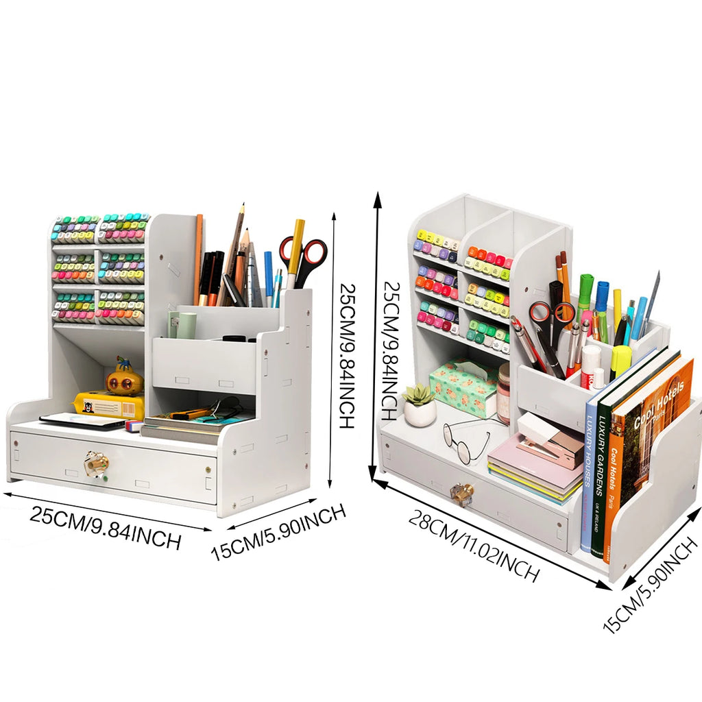 White Desk Organizer with Drawer | Multi-Compartment Storage Box Desk Organizer Richie's