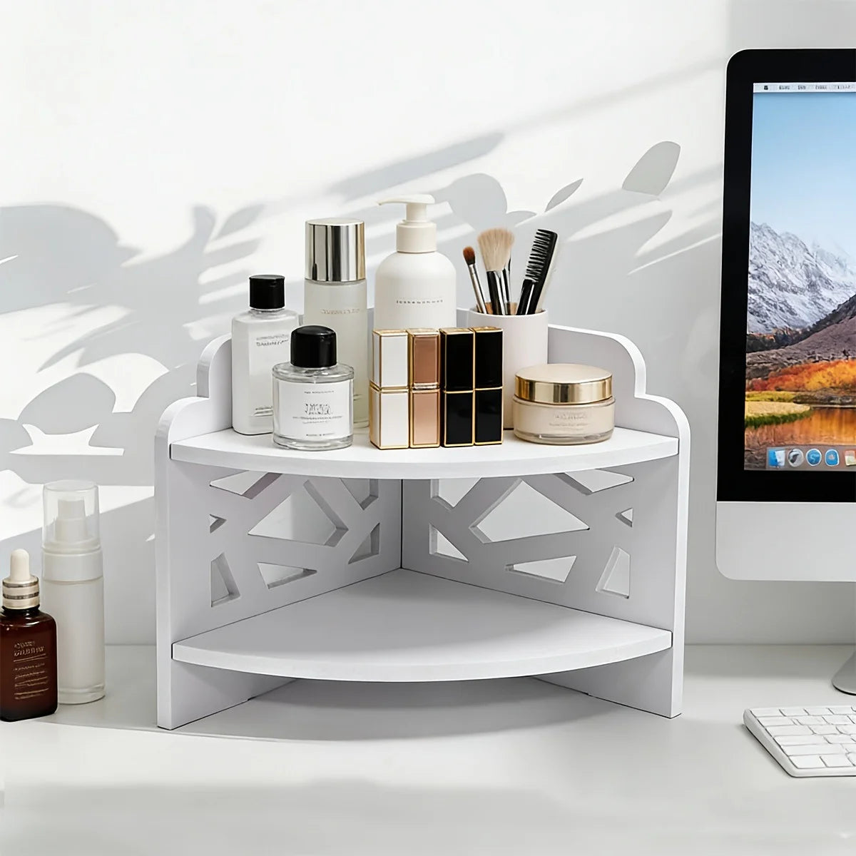 2-Tier White Corner Shelf – Bathroom Countertop Organizer Corner Storage Shelf Richie's