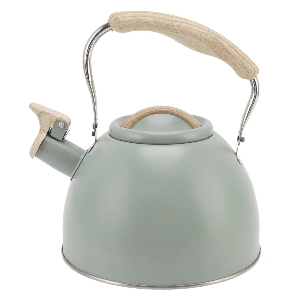 Stainless Steel Whistling Teapot 3L – Wood Handle, Light Green Whistling Tea Kettle Richie's Dull