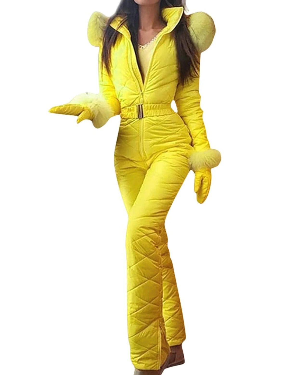 Women's Waterproof One-Piece Ski Jumpsuit – Insulated Snowsuit Women's Ski Jumpsuit Richie's M Yellow