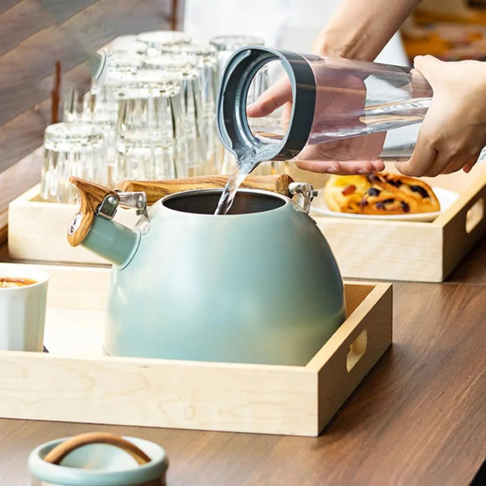 Stainless Steel Whistling Teapot 3L – Wood Handle, Light Green Whistling Tea Kettle Richie's