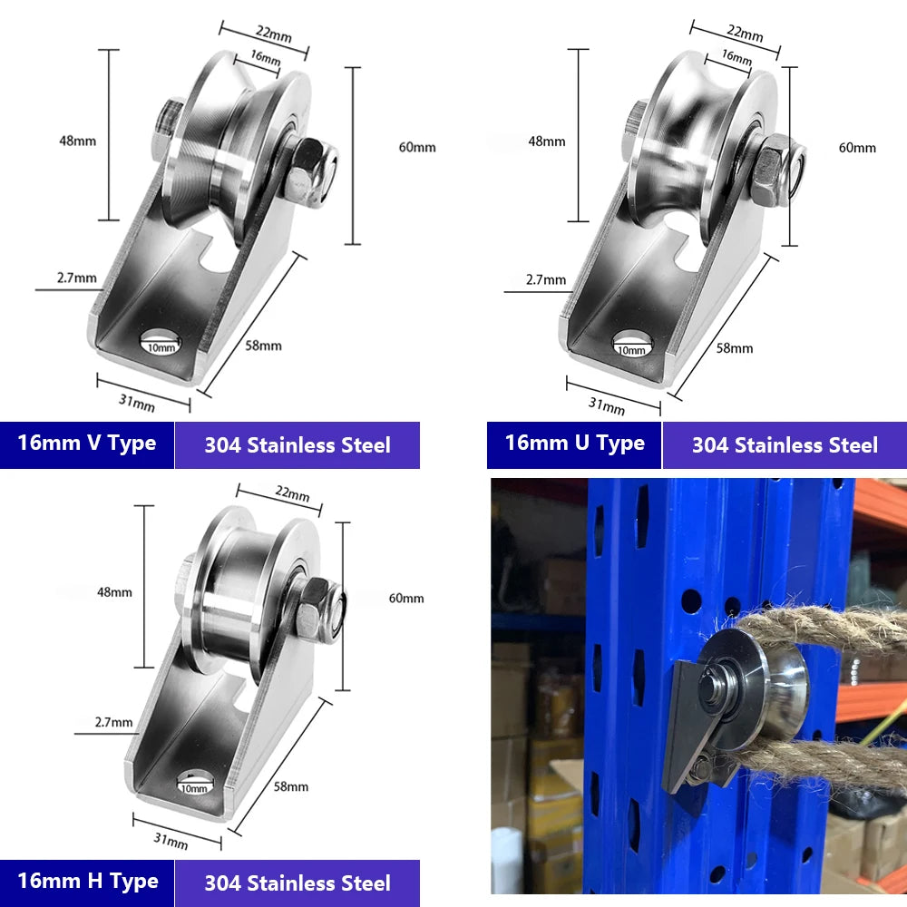 304 Stainless Steel V-Groove Sliding Wheel Roller Pulley Track Rail Sliding Wheel Pulley Richie's