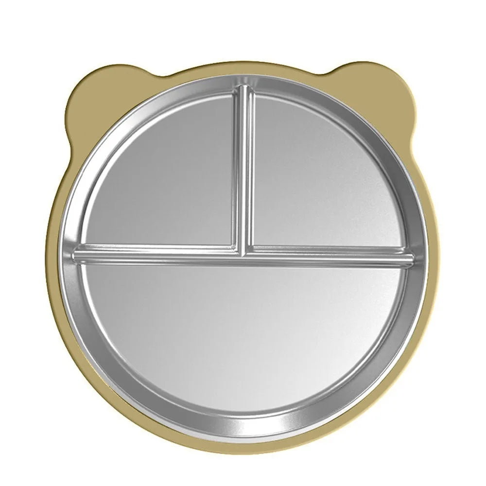 Stainless Steel Toddler Divided Plate with Silicone Suction Base Toddler Divided Plate Richie's Yellow