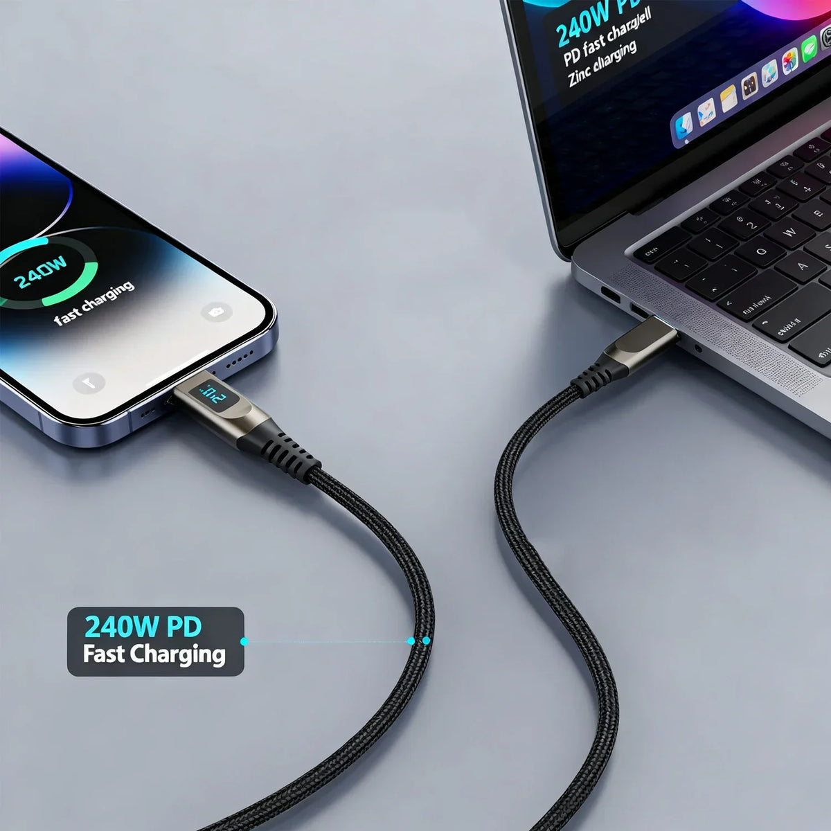 FUCHU 240W USB-C Fast Charging Cable – Nylon Braided, 120cm USB-C Charging Cable Richie's